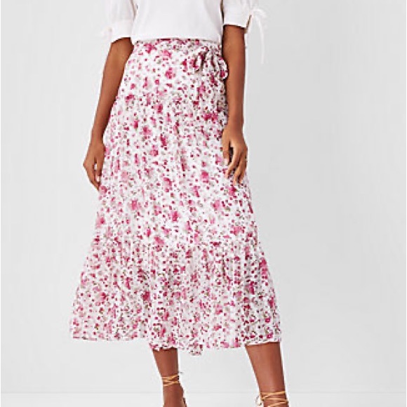 Ann Taylor Dresses & Skirts - ANN TAYLOR Floral Tie Waist Midi Skirt Baja Rose NWT